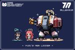  1other 2girls 3reforged arisu_(blue_archive) blue_archive cannon chibi closed_eyes crossover dreadnought english_text halo happy mecha missile_pod multiple_girls pixel_art rocket_launcher shiny warhammer_40k weapon yuzu_(blue_archive) 
