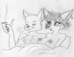  after_sex anthro breasts canid canine duo female fennec fox gunter_volpent hair hi_res male male/female mammal messy_hair pipe simple_background sinaherib traditional_media_(artwork) 