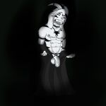  anthro asriel_dreemurr_(god_form) black_and_white bovid caprine clothed clothing framebuffer genitals goat hi_res male male/male mammal monochrome muscular muscular_male partially_clothed penis solo undertale undertale_(series) video_games 