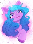  &lt;3 &lt;3_eyes blue_hair equid equine eyelashes female feral glowing glowing_horn hair hasbro hi_res hooves horn izzy_moonbow_(mlp) long_hair mammal mlp_g5 my_little_pony open_mouth open_smile pink_eyes purple_body saphypone smile solo tuft unicorn unicorn_horn 