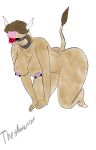 anthro ball_gag bdsm bovid bovine breasts brown_body cattle female gag hi_res mammal mature_anthro mature_female nipple_piercing nipples piercing pink_nipples solo solo_focus submissive submissive_female theslowartist_(artist) 