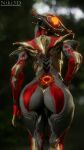 9:16 absurd_res anthro big_butt bioluminescence butt female glowing gold_(metal) hand_on_hip hi_res humanoid machine niki3d orange_light rear_view robot robot_humanoid solo thick_thighs video_games warframe wisp_(warframe) wisp_celestist_(warframe) 