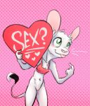  &lt;3 animancer anthro beckoning blep blush bottomless clothed clothing dipodid english_text female fur genitals gesture green_eyes heart_background holidays inviting jerboa looking_up luck_(animancer) mammal navel pussy rodent solo standing text tongue tongue_out valentine&#039;s_day white_body white_fur 