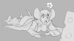  after_transformation anthro breasts butt cheese dairy_products female food greyscale hair mammal monochrome mouse murid murine nipples rodent solo thought_bubble watsup 