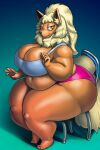  absurd_res anthro belly big_breasts blonde_hair breasts brown_eyes cleavage clothed clothing curvy_figure eeveelution female flareon flarita fur gradient_background hair hi_res looking_at_viewer mammal nintendo obese obese_anthro obese_female orange_body orange_fur overweight overweight_anthro overweight_female pok&eacute;mon pok&eacute;mon_(species) simple_background sitting skimpy smile solo thick_thighs vdisco video_games voluptuous wide_hips 