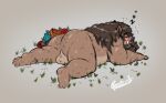  2022 anthro balls butt eyes_closed flower genitals lying male mammal overweight overweight_male plant pure_command sleeping solo suid suina sus_(pig) wild_boar 