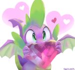  &lt;3 2022 anthro cute_expression dragon eyebrows friendship_is_magic gem green_eyes hi_res holding_object holidays looking_at_viewer male membrane_(anatomy) membranous_wings my_little_pony purple_body purple_scales scales sketchiix3 solo spike_(mlp) valentine&#039;s_day wings 