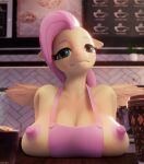  2022 3d_(artwork) absurd_res anthro apron apron_only areola big_breasts breasts clothing digital_media_(artwork) equid equine eyebrows eyelashes female fluttershy_(mlp) friendship_is_magic front_view hevexy hi_res huge_breasts huge_filesize mammal mostly_nude my_little_pony nipples pegasus solo wings 