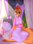  2022 anthro breasts canid canine clothed clothing digital_media_(artwork) disney eyebrows eyelashes feet female fingers fox fur green_eyes hi_res inside light maid_marian mammal omiart orange_body orange_fur orange_tail pose robin_hood_(disney) smile sunlight 