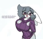  anthro big_breasts blush breasts clothing disney english_text eyewear female glasses lagomorph leporid mammal pace-maker panties rabbit solo sweater text thick_thighs topwear underwear violet_hopps zootopia 