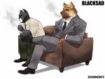  2021 blacksad canid canine canis chief_smirnov dannon-5 digital_media_(artwork) domestic_dog duo felid feline german_shepherd herding_dog hi_res john_blacksad male male/male mammal pastoral_dog signature smoking 