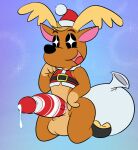  animal_crossing anthro balls bodily_fluids boots bottomless capreoline cervid christmas christmas_clothing clothed clothing crop_top erection footwear genital_fluids genitals girly happy holidays jingle_(animal_crossing) kneeling male mammal nintendo open_mouth open_smile penis precum psyredtails reindeer shirt smile solo topwear video_games 
