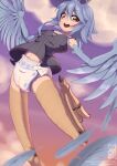  absurd_res avian blue_body blue_feathers blue_hair clothing diaper european_mythology feathers female greek_mythology hair harpy hi_res humanoid looking_at_viewer mammal monster_girl_(genre) monster_musume mythological_avian mythology omulette_(artist) open_mouth papi_(monster_musume) smile solo suspended_in_midair white_diaper 