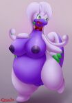  absurd_res amelia_(galv3z) anthro areola belly big_breasts bow_tie breasts chubby_anthro chubby_female digital_media_(artwork) dragon female galv3z_(artist) genitals goo_(disambiguation) goodra happy hi_res huge_breasts nintendo nipples nude open_mouth pok&eacute;mon pok&eacute;mon_(species) purple_areola purple_body pussy red_bow_tie simple_background slime smile solo thick_tail thick_thighs video_games 