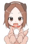  1girl absurdres animal_collar animal_costume animal_ears brown_eyes brown_hair child collar dog_costume dog_ears highres inaba_mifumi karakai_jouzu_no_(moto)_takagi-san karakai_jouzu_no_takagi-san nishikata_chii open_mouth short_hair tongue tongue_out white_background 