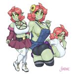  bent_over big_breasts big_butt bottomwear breasts butt cleavage clothed clothing female goblin hair hi_res humanoid humanoid_pointy_ears not_furry red_hair shardanic simple_background skirt solo white_background 