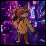  1:1 anthro bottomless chillhop chillhop_raccoon clothed clothing digital_media_(artwork) fur gun handgun hi_res holding_gun holding_object holding_weapon hoodie male mammal muffinlewds pistol pistol_out pistols procyonid raccoon ranged_weapon smile solo topwear weapon 