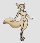  2021 anthro breasts brown_body brown_fur canid canine chest_tuft digitigrade feet fennec fingers fluffy fluffy_tail fox full-length_portrait fur genitals hi_res looking_at_viewer mammal navel nipples nude portrait pussy schmutzo simple_background sketch small_breasts tan_body tan_fur toes tuft 