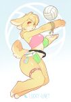  ball bracelet female fur hi_res jewelry lagomorph leporid luckypan mammal rabbit solo star_marking volleyball_(ball) yellow_body yellow_fur 