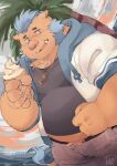  2022 absurd_res anthro belly bottomwear clothing dessert food gouryou hi_res hoodie humanoid_hands ice_cream kemono l4zily lifewonders male mammal outside overweight overweight_male palm_tree plant sea shirt shorts solo suid suina sus_(pig) tokyo_afterschool_summoners topwear tree video_games water wild_boar 