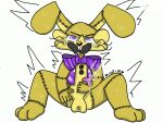 anthro balls bodily_fluids bow_tie clothing cum ejaculation five_nights_at_freddy&#039;s five_nights_at_freddy&#039;s_vr:help_wanted fur genital_fluids genitals glitchtrap hi_res lagomorph leporid male mammal masturbation mintiix penis purple_clothing purple_eyes rabbit scottgames shaking solo sweat topwear vest video_games yellow_body yellow_fur 