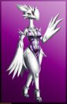  2022 anatid anseriform anserinae anthro avian bird black_circus breasts clothing digital_media_(artwork) dress feathers female hi_res high_heels merissa_sinclair navel nipple_outline non-mammal_breasts solo swan thick_thighs viroveteruscy white_body white_feathers wide_hips yellow_eyes 