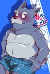  2022 anthro belly bumomomoboa canid canine canis clothing domestic_dog facial_hair hi_res humanoid_hands japanese_text kemono male mammal mature_male mustache nipples overweight overweight_male solo text underwear underwear_festival 
