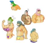  anthro bald black_hair blue_hair body_hair clothing eyebrows eyewear green_hair group hair hi_res horn iggy_koopa jockstrap koopa koopaling larry_koopa male male/male mario_bros morton_koopa_jr. nintendo nipples pecs pose pubes roy_koopa scalie simple size_difference sunglasses underwear video_games wkd 