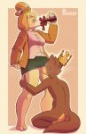  alcoholic_drink animal_crossing birthday canid canine clothing copper_(character) crown drinking duo female hi_res isabelle_(animal_crossing) male male/female mammal nintendo renabu sniffing underwear upskirt video_games 