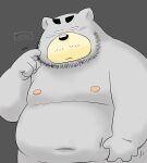  2022 anthro beard belly black_nose facial_hair grey_body humanoid_hands kemono male mammal navel nipples overweight overweight_male simple_background solo toshi_(artist) ursid 