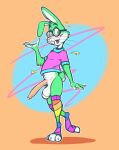  2022 anthro balls blush buckteeth clothing emenius eyewear footwear fur genitals glasses green_body green_fur hi_res lagomorph leporid male mammal multicolored_clothing multicolored_footwear multicolored_socks penis rabbit rainbow_clothing rainbow_footwear rainbow_socks shirt socks solo teeth topwear 