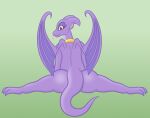  anthro black_betty_(meme) butt dragon female looking_at_viewer membrane_(anatomy) membranous_wings meme pendant purple_body reversal_of_the_heart scalie sharkinwaves simple_background solo spread_legs spreading tongue tongue_out wings 