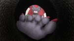  3d_(artwork) 5_toes anthro blue_eyes digital_media_(artwork) feet female first_person_view foot_focus fur grey_body hi_res humanoid_feet imminent_stomp inside_shoe insole looking_at_viewer low-angle_view nintendo pok&eacute;mon pok&eacute;mon_(species) red_body red_fur soles solo stomping_pov toes umbreonthewhovian video_games worm&#039;s-eye_view zoroark 