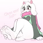  1:1 2022 3_toes anthro blush bovid caprine clothed clothing deltarune digital_media_(artwork) english_text eyebrows eyewear featureless_crotch feet fingers foot_focus girly glasses hi_res horn humanoid_feet male mammal ralsei scarf sharkysocks soles solo text toes undertale_(series) video_games 