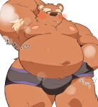  0119_muu 2022 anthro belly blush bodily_fluids brown_body brown_fur clothing cute_fangs fur kemono male mammal moobs musk navel nipples overweight overweight_male simple_background solo sweat underwear ursid 