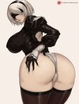  1girl ass blindfold breasts clothes huge_ass large_breasts lsls nier_(series) nier_automata short_hair silver_hair solo thighs wide_hips yorha_no._2_type_b 