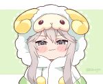  1girl :3 animal_hood blush_stickers chibi commentary english_commentary hololive hood kukie-nyan sheep_hood shishiro_botan silver_hair smirk smug solo virtual_youtuber 