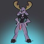  absurd_res anthro antlers balls big_penis bottomless bottomless_anthro bottomless_male cervid clothed clothing danny_phantom elbow_tufts fur genitals gradient_background grey_body grey_fur hands_on_hips hi_res hooves horn huge_penis male mammal nickelodeon one_eye_closed penis pubes shirt simple_background smile solo t-shirt the_xing1 topwear wink 