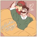  &lt;3 absurd_res anthro beard big_muscles blush bowser brown_hair clothing duo embrace eyes_closed facial_hair green_body hair hi_res holding_partner horn hug human human_on_anthro imminent_kiss interspecies intimate koopa larger_anthro luigi male male/male mammal mario_bros multicolored_body muscular muscular_anthro muscular_male mustache nintendo open_mouth red_hair romantic romantic_couple scalie shadowmatamori shirt signature size_difference smaller_human sweater tank_top topwear video_games yellow_body 