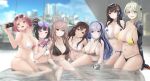  6+girls absurdres animal_ear_fluff animal_ears arms_behind_back artist_name bangs bare_shoulders bikini black_bikini black_hair black_swimsuit blue_eyes blue_hair blush braid breasts brown_eyes brown_hair camera cleavage closed_mouth collarbone de_lacey_(girls&#039;_frontline_nc) earrings eyebrows_visible_through_hair eyewear_on_head girls&#039;_frontline girls&#039;_frontline_neural_cloud gold_bikini gold_swimsuit green_hair grey_eyes hair_bun hair_ornament hair_ribbon hairclip hand_on_floor heterochromia highres holding holding_camera holding_water_gun hubble_(girls&#039;_frontline_nc) jewelry large_breasts legs light_blue_eyes light_brown_eyes long_hair looking_at_viewer mechanical_arms medium_breasts medium_hair mole mole_under_mouth multicolored_eyes multicolored_hair multiple_girls navel necklace on_water onsen open_mouth orange_eyes persicaria_(girls&#039;_frontline_nc) pink_eyes pink_hair pool red_eyes ribbon single_mechanical_arm sitting smile standing star-shaped_pupils star_(symbol) swimsuit symbol-shaped_pupils teeth thighs type_64_(girls&#039;_frontline) type_95_(girls&#039;_frontline) upper_teeth vee_(girls&#039;_frontline_nc) vinsentyu water_gun white_bikini white_swimsuit willow_(girls&#039;_frontline_nc) yellow_bikini yellow_swimsuit 