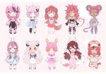  6+girls absurdres animal_ears cat_ears cat_girl character_request chibi copyright_request dark_skin demon_girl demon_horns demon_tail dog_ears dog_girl dog_tail highres horns indie_virtual_youtuber ironmouse kohiato miumi_(vtuber) multicolored_hair multiple_girls nero_nee nyatasha_nyanners pale_skin pink_hair purple_eyes purple_hair suuga_(vtuber) tail usagi_kira virtual_youtuber vshojo 