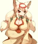  2017 anthro bangs big_breasts black_body black_fur black_nose breasts canid canine canis cleavage clothed clothing cyberconnect2 digital_media_(artwork) dipstick_ears drecom eye_markings female full_bokko_heroes fur h_rin0u0 hair hi_res jewelry kemono long_hair long_sleeves magatama mammal markings multicolored_ears multicolored_hair neck_tuft necklace oguchi_no_magami_(full_bokko_heroes) orange_eyes pink_inner_ear pink_markings red_hair simple_background tan_clothing tuft two_tone_hair video_games white_background white_body white_fur white_hair wide_sleeves wolf 