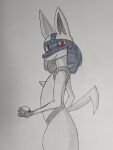 5_fingers absurd_res anthro fingers graphite_(artwork) half_body hi_res holding_object looking_at_viewer lucario male marker_(artwork) nintendo pencil_(artwork) perritu pok&eacute;mon pok&eacute;mon_(species) tradicional_art traditional_media_(artwork) video_games 