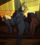  absurd_res anthro canid canine canis female fingering fingering_self furniture genitals greasymojo hi_res mammal masturbation nude pussy shadow sofa solo spread_pussy spreading wolf 