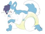  anthro blush bodily_fluids canid canine diaper genital_fluids hardscales male mammal peeing soggy_diaper solo urine wet_diaper wetting 
