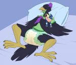  amphibian anthro avian bed bird bodily_fluids corvid cuddlehooves diaper frog furniture gambit gambit_(the_corvid) genital_fluids greninja male nintendo oscine pacifier passerine peeing plushie pok&eacute;mon pok&eacute;mon_(species) sleeping soggy_diaper solo urine video_games wet_diaper wetting 