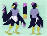  anthro avian bird butt corvid corvus_(genus) crow diaper gambit gambit_(the_corvid) male model_sheet oscine passerine solo tailbiter 