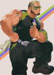  1boy atcesolcyc bara bare_shoulders beard character_request facial_hair green_hair highres large_pectorals long_sideburns male_focus mature_male muscular muscular_male original pectorals short_hair sideburns sleeveless solo 