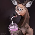  1:1 2022 5_fingers 7b7a2f anthro antlers cervid container cup digital_media_(artwork) digital_painting_(artwork) drinking fingers hi_res holding_cup holding_object horn looking_at_viewer male mammal milkshake signature simple_background solo straw straw_in_mouth 