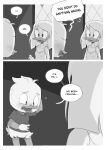  absurd_res anatid anseriform avian bird blush clothing comic della_duck dewey_duck dialogue disney duck ducktales ducktales_(2017) female hi_res inside male monochrome mother mother_and_child mother_and_son parent parent_and_child son therita3k window 